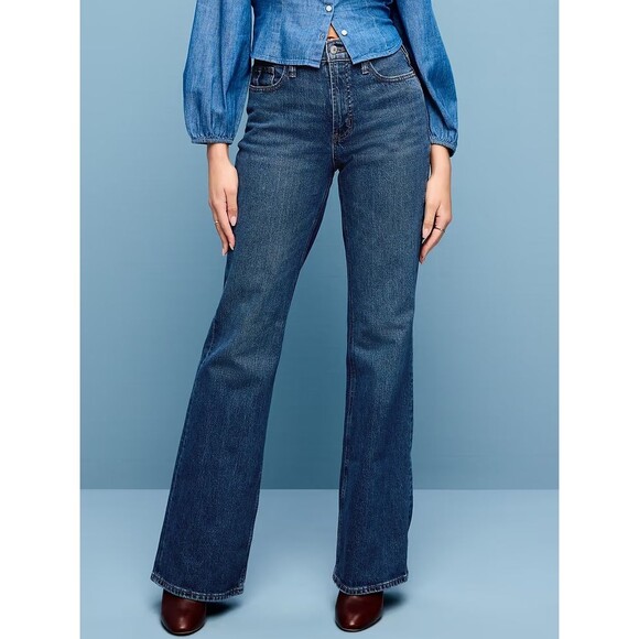 Old Navy Denim - Old Navy Loose Boot-Cut Jeans Womens 10 Tall Blue Dark Wash Cotton NEW